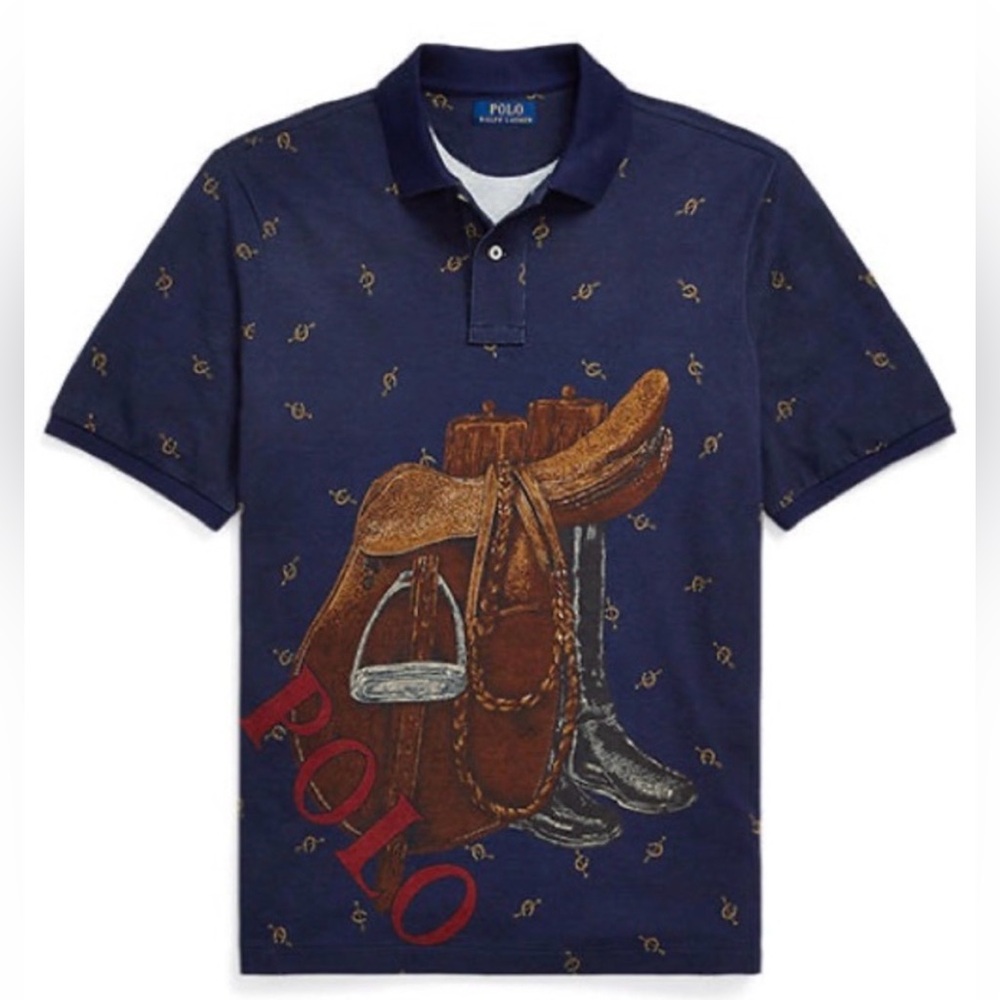Ralph Lauren Classic Fit Saddle Print Mesh Polo Shirt Men’s Size Large Brand New - Picture 3 of 4